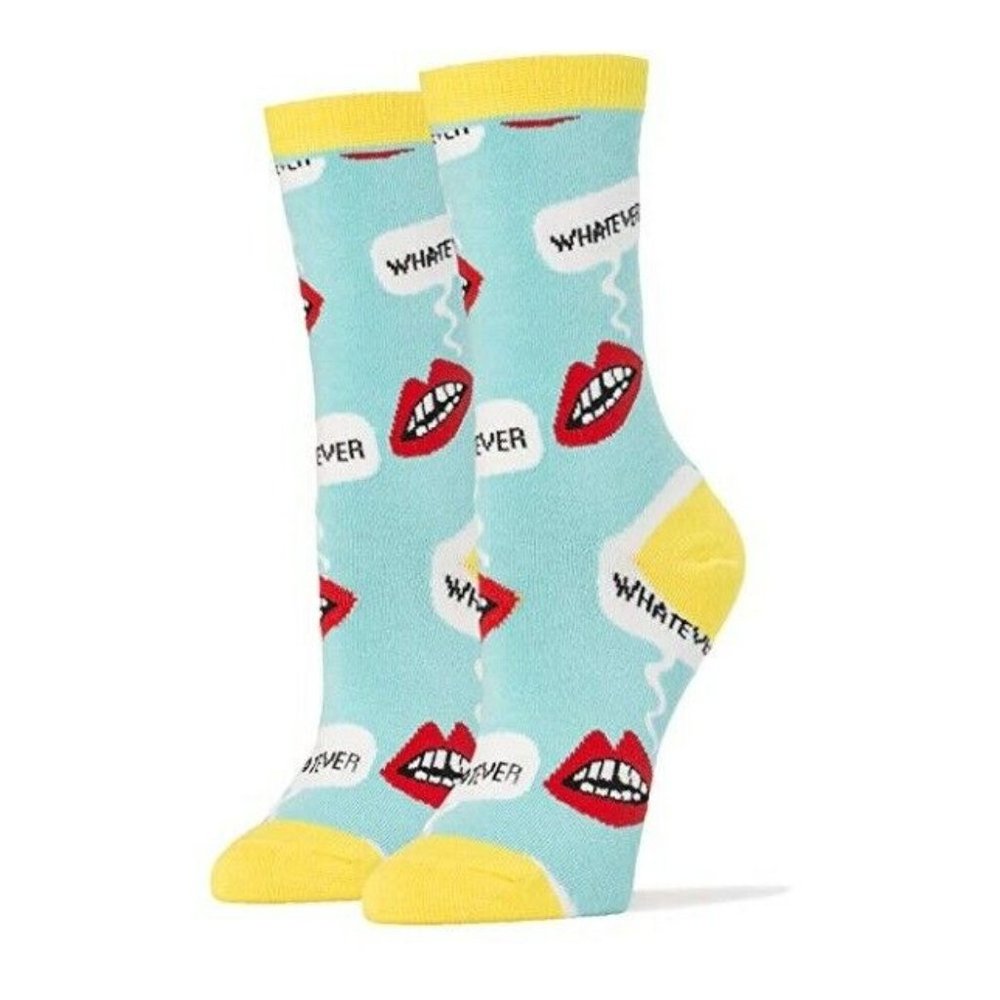 Jyinstyle Women's Luxury Combed Cotton Crew Socks, Whatever Lips, Shoe sz 5-10